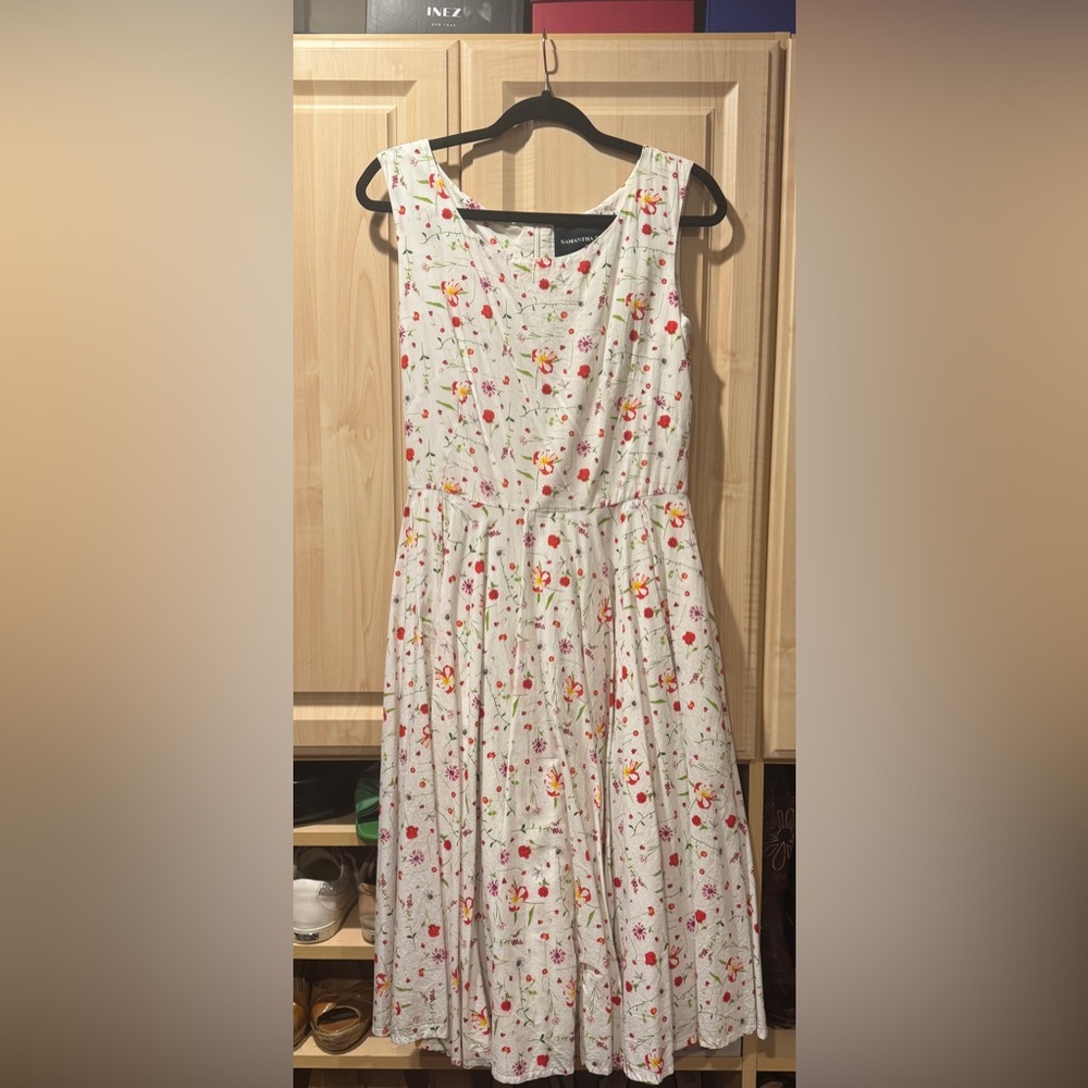 Floral Sleeveless Dress - White with Multicolor Accents